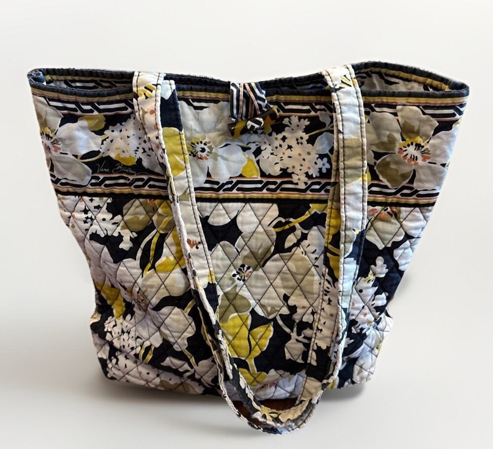 Vera Bradley DOGWOOD Holiday Tote Bag Yellow/Black - Retired Pattern 12x12x4